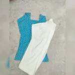 Turquoise floral print kurta with white farshi plazo