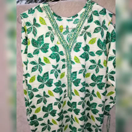 Green and white long kurti two-piece outfit by SHEEFON Closet